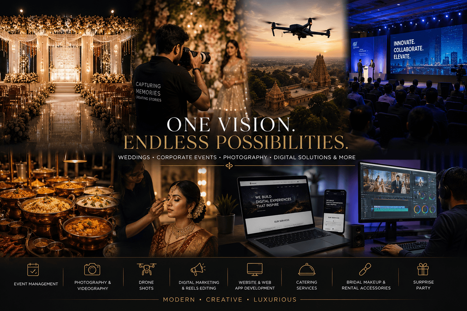 Event management, wedding planning, photography and digital services